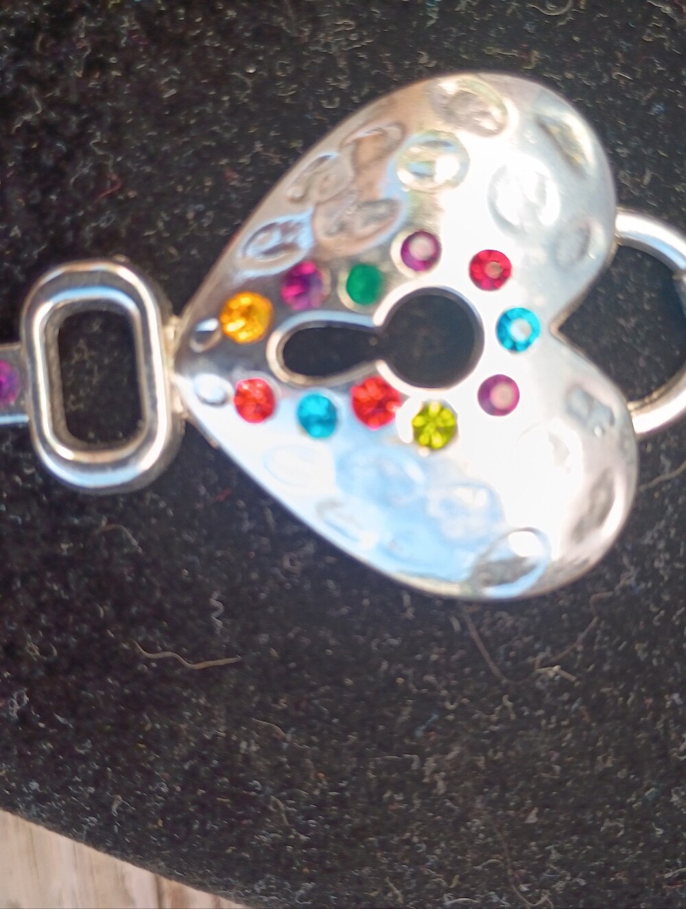 Heart Lock Bracelet Connector with Multicolor Crystals 13 Inch Chain
